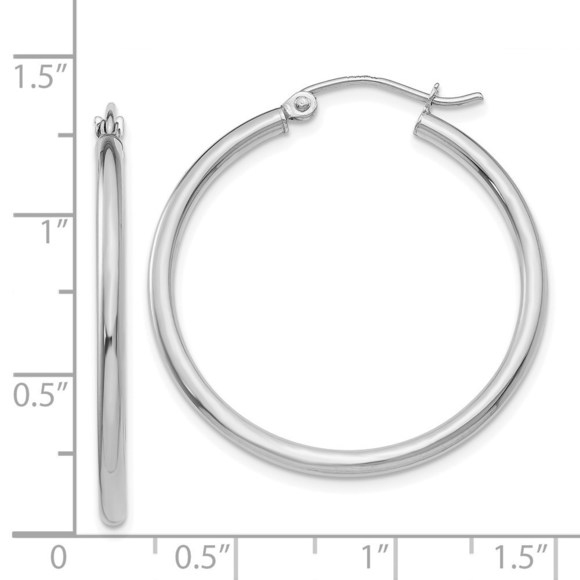 14k White Gold Polished 2x30mm Lightweight Tube Hoop Earring 30 L x 35 mm W